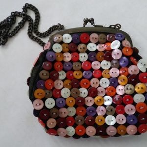 Women's Clutch Purse Coin Holder Buttons on Leather with Pewter Closure Vintage